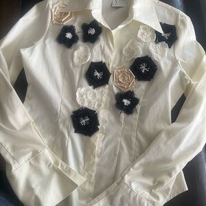 Floral Embellished Cream Blouse